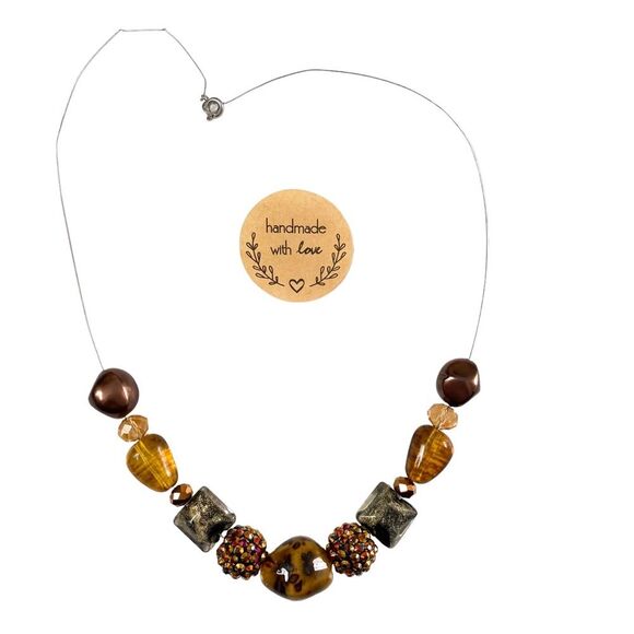 Handmade Silver Wire Single Clasp Brown Stone Beaded Necklace - Picture 1 of 3